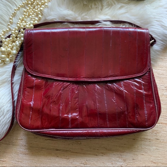 Cranberry Red Eel Leather Clutch/Crossbody - Picture 2 of 8